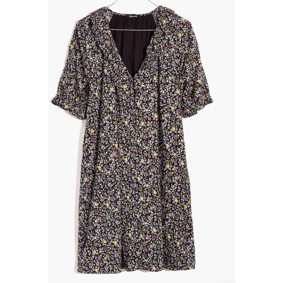 NWT XXL Madewell Black Mini Dress Ruffle Button-Front Trapeze Floral Folklore - Picture 7 of 11
